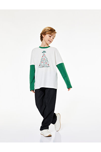 Koton Christmas Tree Printed Long Sleeve Crew Neck T-Shirt
