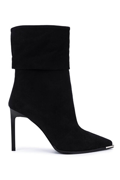 Tamer Tanca Women's Genuine Leather Black Suede Heeled Boots
