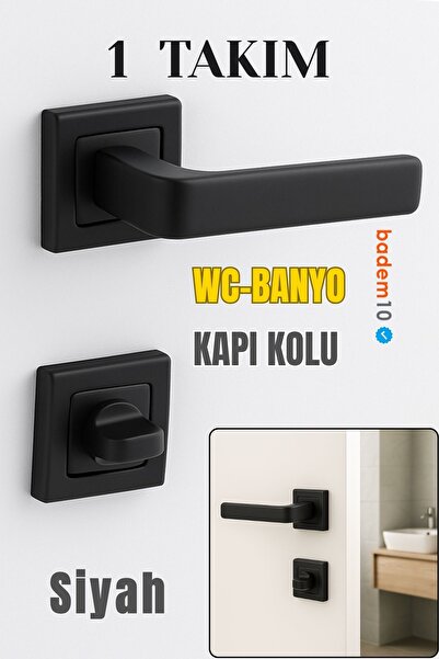 Badem10 Akdam Wc Bathroom Door Handle Set Black Modern Internal Locking Silent Mechanism Compatible Stylish Handle Set