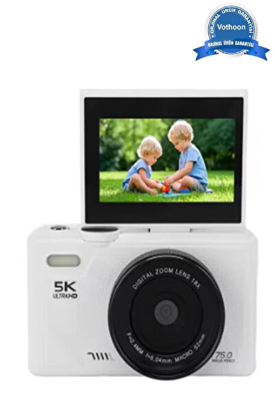 Vothoon 5K 75MP HD Dijital Kamera 18X Dijital Zoom, Flaşlı,3.0 inç Ekranlı Vlog ve Fotoğraf Makinesi