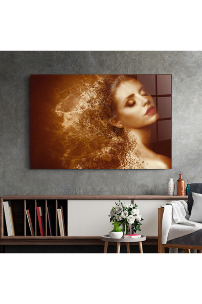 Arthub Tablou Sticla,Dormitor si Living, Femei Abstracte, Golden Beauty