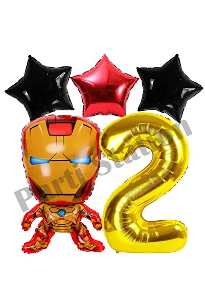Parti Station Avengers Iron Man Concept 2 Years Old Gold Number Balloon Set Iron Man Concept Birthday Balloon Set