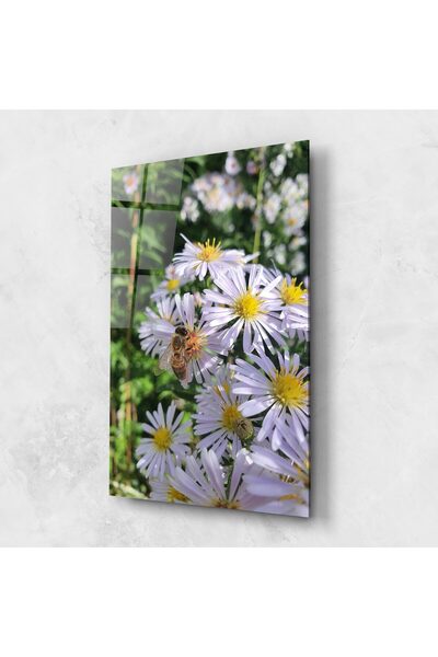 Arthub Tablou Sticla,Dormitor si Living, Margarete, Bee On Light Purple Daisy