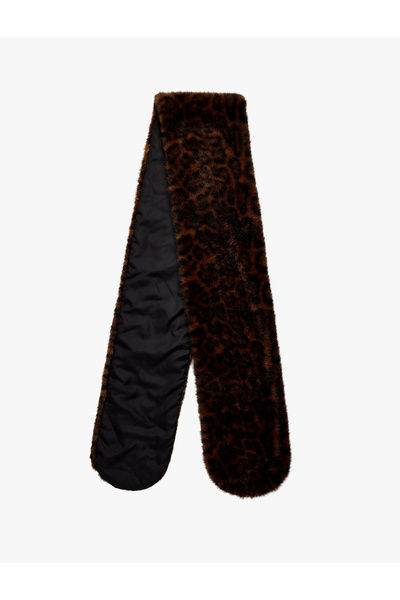 Koton Leopard Patterned Faux Fur Scarf - X Melis Ağazat