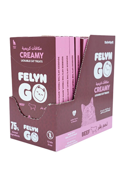 Felyn Go Creamy Lickable Beef Treats 4x15g – Grain-Free Hydrating Cat Snacks for All Ages