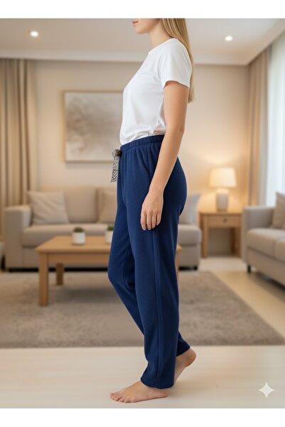 FAMES PİJAMA Women's Navy Blue Plush Pajama Bottoms
