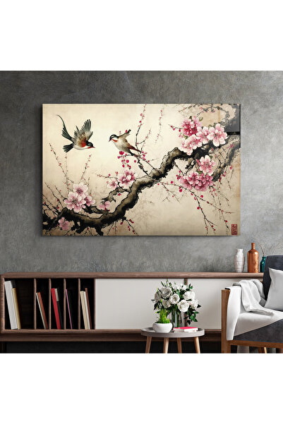 Arthub Glass Painting, Bedroom and Living Room, Asian, Cherry Blossom Birds