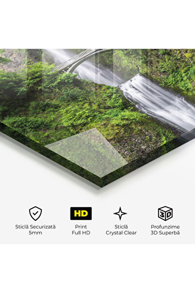 Arthub Glass Painting, Bedroom and Living Room, Waterfalls, Green Leaves Bridge View