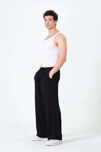 RELAXL Oversized 100% Cotton Loose Long Leg Muslin Black Sweatpants