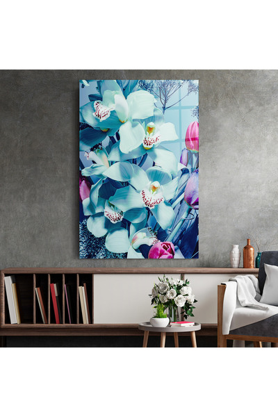Arthub Glass Painting, Bedroom and Living Room, Orchids, Light Blue Orchids