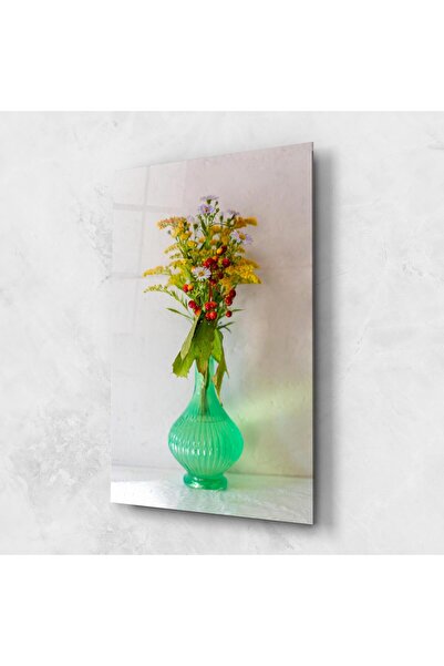 Arthub Tablou Sticla,Dormitor si Living, Flori In Vaza, Green Pretty Vase