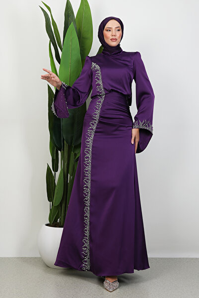 Lamia Giyim Mihrimah Saten Abiye Mor
