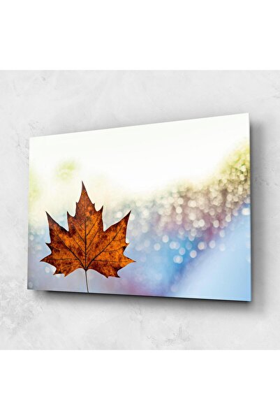 Arthub Tablou Sticla,Dormitor si Living, Toamna, Brown Orange Leaf