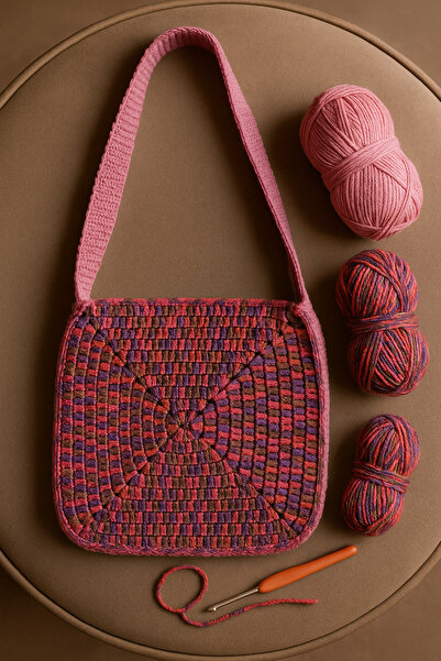 Fun Life Hand Knitted Square Colorful Shoulder Bag
