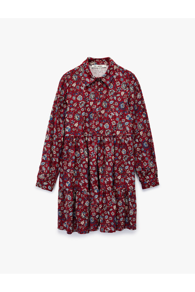 Koton Comfortable Fit Buttoned Floral Long Sleeve Mini Shirt Dress