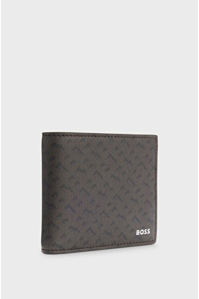 BOSS Men's Logo Patterned Leather Brown Card Holder 50552830-201