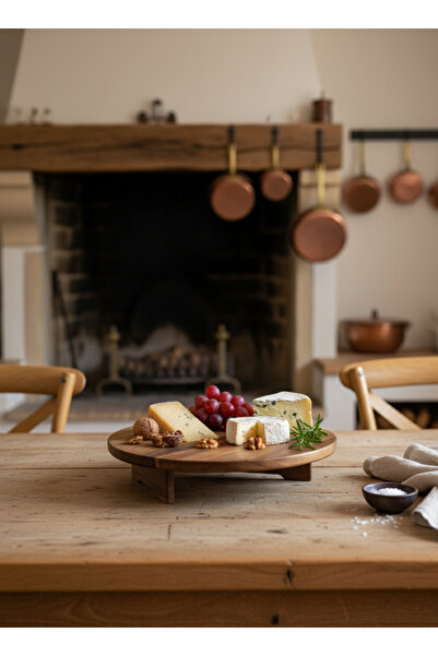 MİLAYHOME لوح تقديم الطعام الخشبي المستدير من خشب السنط - حامل تقديم طعام طبي...