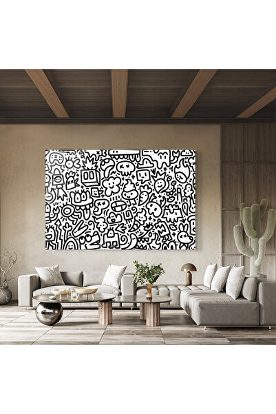 Arthub Glass Painting, Bedroom and Living Room, Graffiti, Black Line Doodle