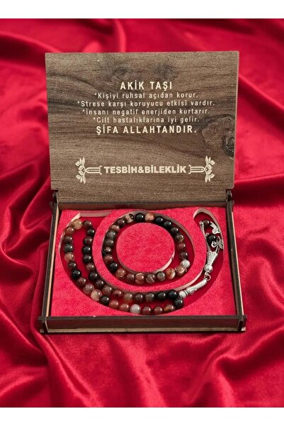 Dekomina Ahşap Kutulu Tesbih ve Bileklik Set