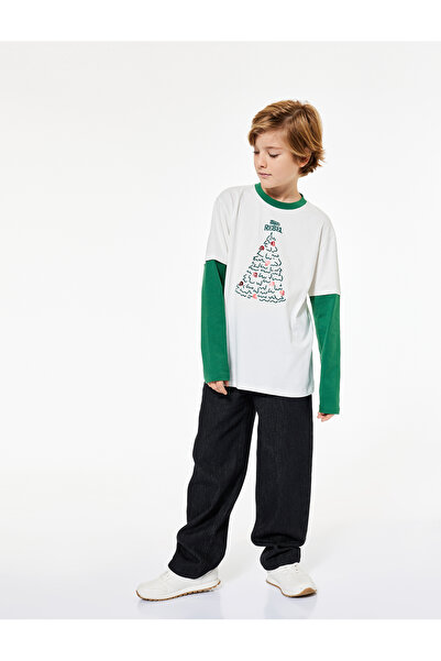 Koton Christmas Tree Printed Long Sleeve Crew Neck T-Shirt