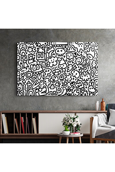 Arthub Glass Painting, Bedroom and Living Room, Graffiti, Black Line Doodle