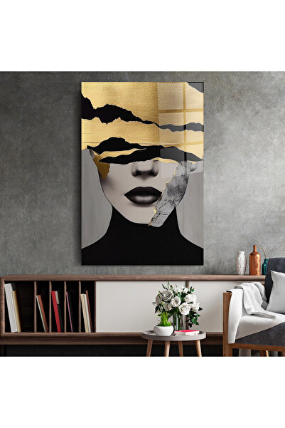 Arthub Tablou Sticla,Dormitor si Living, Femei Abstracte, Modern Golden Paint