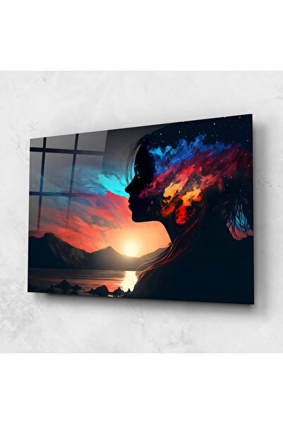 Arthub Tablou Sticla,Dormitor si Living, Femei Abstracte, Mystical Woman Silhouette