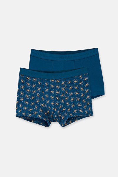 Dagi Koyu Mavi 2'li Desenli Pamuk Boxer
