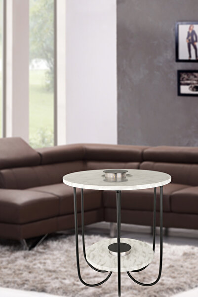 Begüsa Revano Ledli Pilli Sehpa Siyah Mermer Ahşap