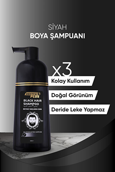 Softto Plus Beyaz Kapatıcı Anında Etkili Black Hair Siyah Boya Şampuan 350 ml