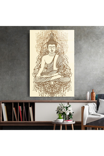 Arthub Glass Painting, Bedroom and Living Room, Buddha, Brown Line Buddha
