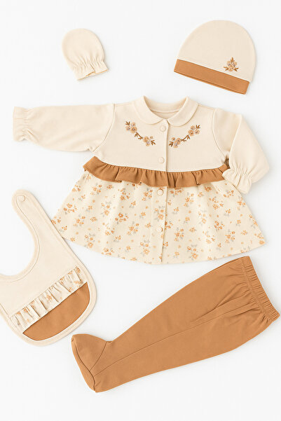 VERONA TARZ Baby Girl Boxed Floral Embroidered 5-Piece Hospital Discharge Set Luxury Cotton 0-3 Months 50-56cm