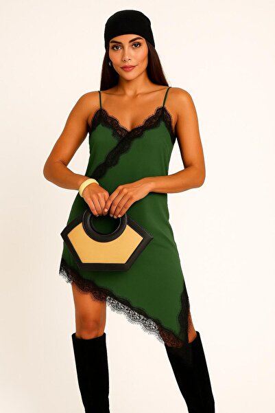 DEEP BEACH Lace Detailed Strap Asymmetrical Dress