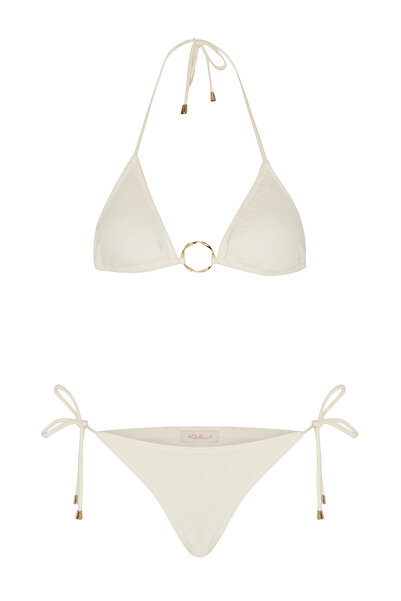AQUELLA Ecru Triangle Bikini Set with Crinkle Accessories
