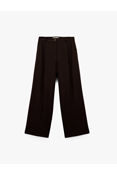 Koton Wide Leg Loose Fit Fabric Trousers with Pile Detail