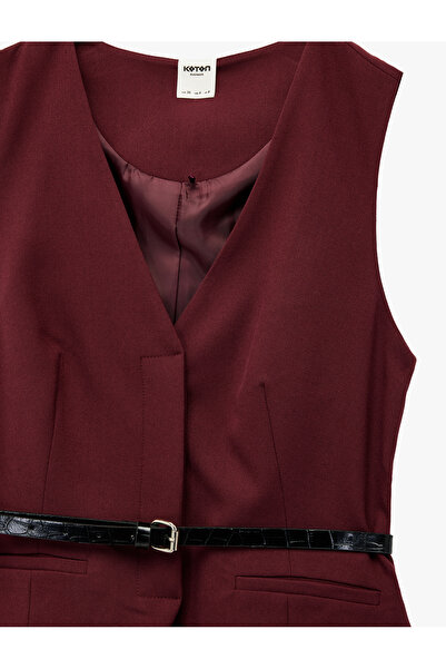 Koton Αμάνικο γιλέκο με λεπτομέρεια ζώνης και τσέπες με λαιμόκοψη σε σχήμα V