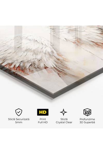 Arthub Glass Painting, Bedroom and Living Room, Painting Texture, White Bloody Wings