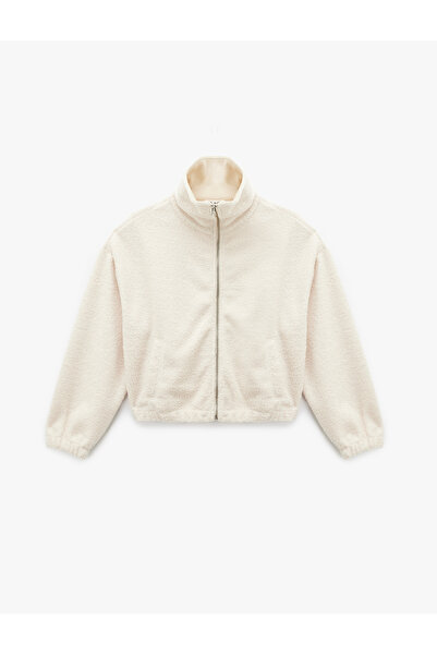 Koton Mock Neck Pocket Detailed Zippered Oversized Plush Jacket