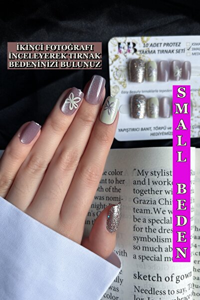 Easy Beauty Kedi Gözü SMALL Beden Kısa Küt 10 Adet Takma Tırnak Seti T021