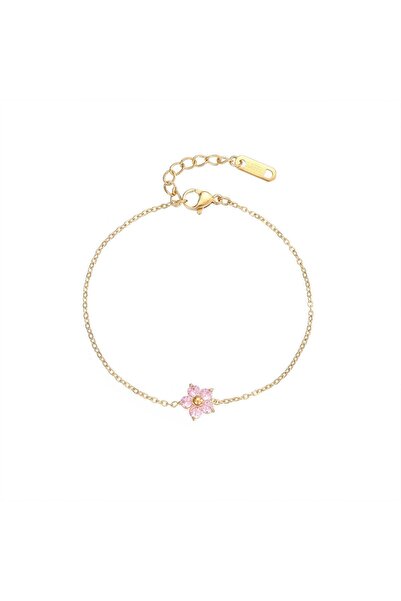RAFINI Pink Flower Bracelet - Placata cu Aur 18K, Otel inoxidabil