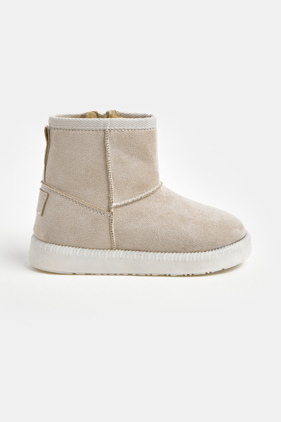 Tonny Black Girl's Beige Thermo Sole Suede Look Short Boots with Fur Inside