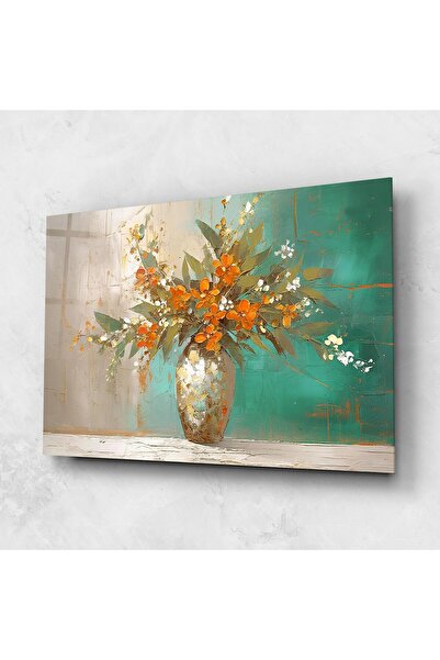 Arthub Tablou Sticla,Dormitor si Living, Flori In Vaza, Grey Vase Orange