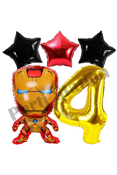 Parti Station Avengers Iron Man Concept 4 Years Old Gold Number Balloon Set Iron Man Concept Birthday Balloon Set