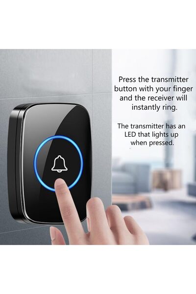 SKY TOUCH طقم جرس باب لاسلكي SKY-TOUCH - مقاوم للماء، 60 نغمة، LED، مستوى صوت قابل للتعديل (جهاز استقبال واحد، زر واحد)