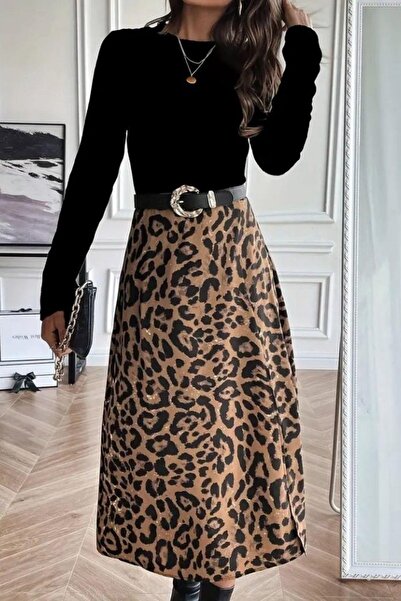 Mossta Crew Neck Midi Modal Dress - Black