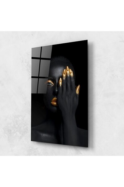 Arthub Tablou Sticla,Dormitor si Living, Black And Gold, Gold Makeup Chain