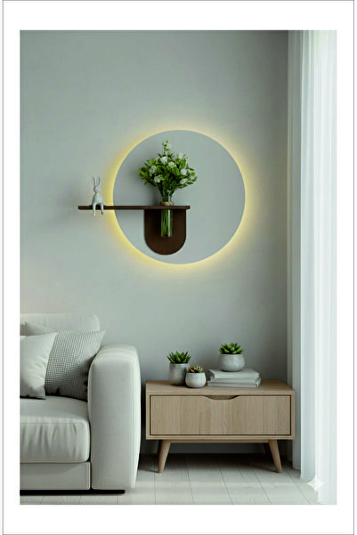dedeler dekor Led’li dekoratif tablo yuvarlak modern saksılı tablo ÇAP 47 CM