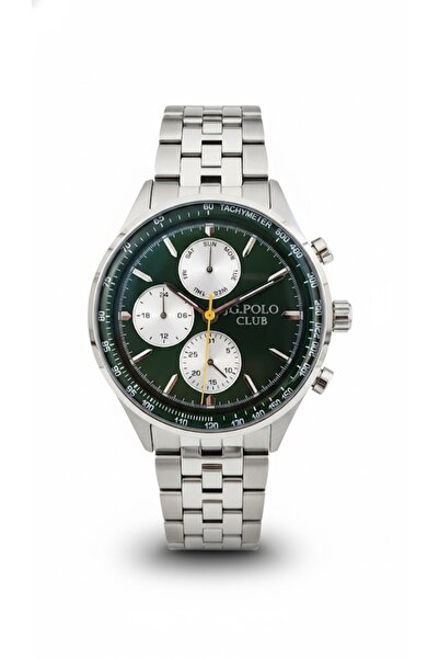 JG. Polo Club Men's Wristwatch Silver Color, Green Dial - Stylish Metal Band,...