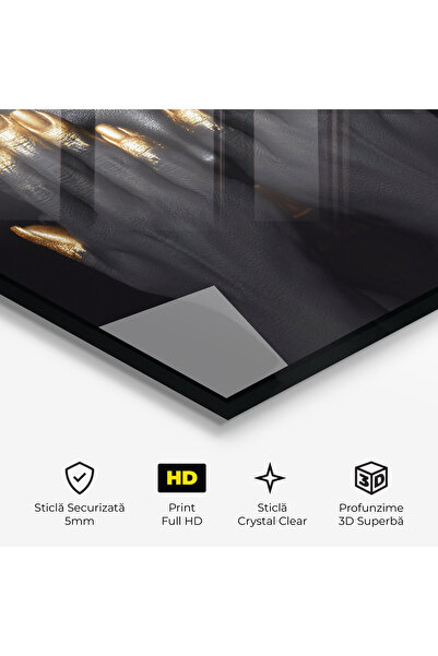 Arthub Tablou Sticla,Dormitor si Living, Black And Gold, Gold Fingertips Chain