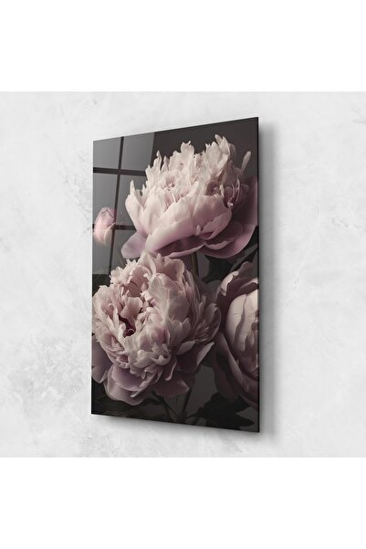 Arthub Tablou Sticla,Dormitor si Living, Bujori, Grey Pastel Pink Peony